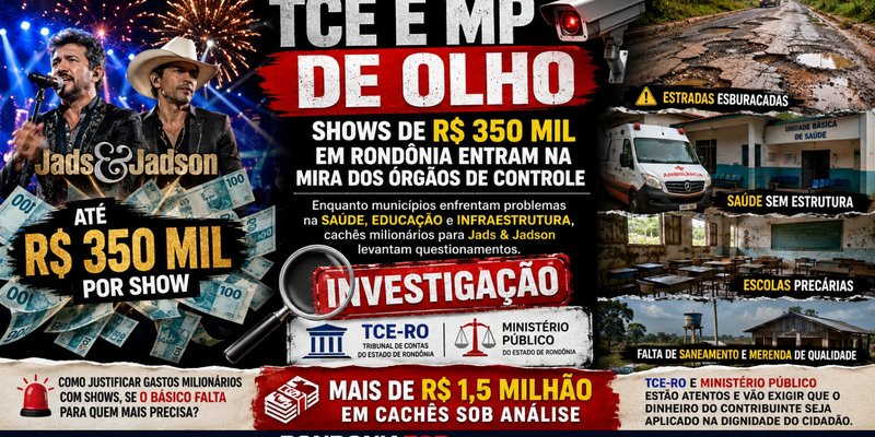 TCE e MP de olho: Prefeituras de Rondônia Pagam até R$ 350 Mil por Shows de JADS e JADSON em Meio a Buracos na Infraestrutura e Filas na Saúde