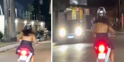 Vídeo flagra mulher bêbada pilotando moto em zigue-zague pelas ruas de Porto Velho